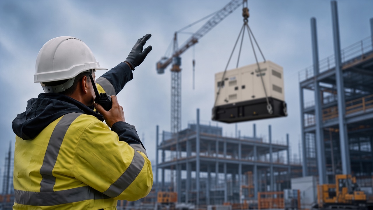 Foreman guiding a generator lift